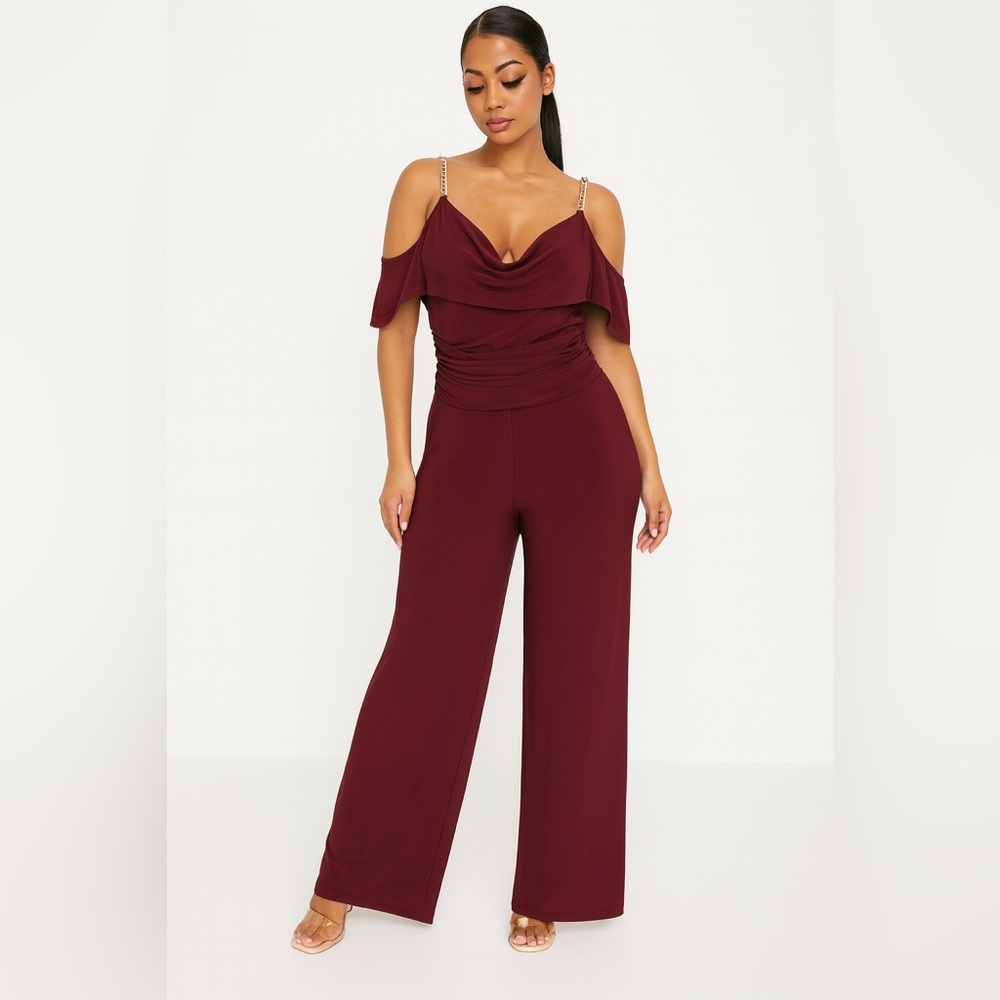 Cold Shoulder Jumpsuit M Rhinestone Holiday Party NYE